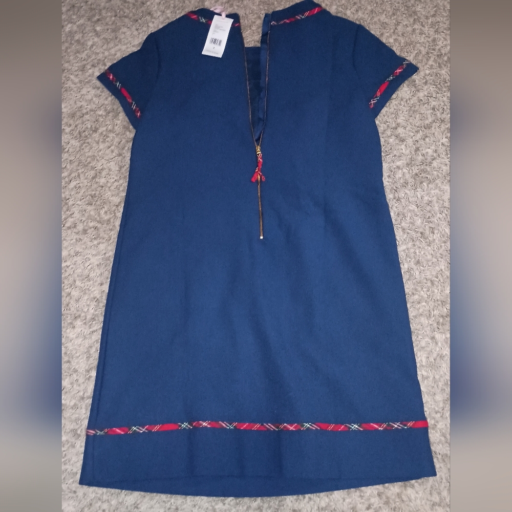 Women's Vineyard Vines tartan trim ponte dress size 2 color deep Bay blue preppy